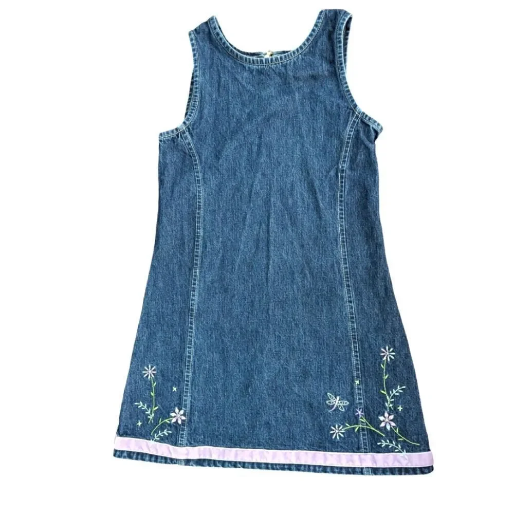 Oshkosh bgosh vintage girls denim floral embroidered dress‎ size 6X